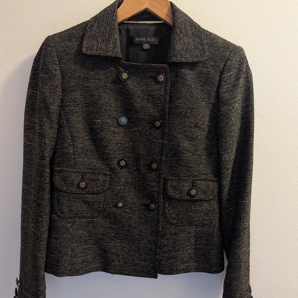 Anne Klein Women's Career Black Tweed Polyester Blend Blazer Jacket Size 2P EUC